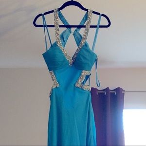 Evening Gown with sequins aqua turquoise size 1 or 2